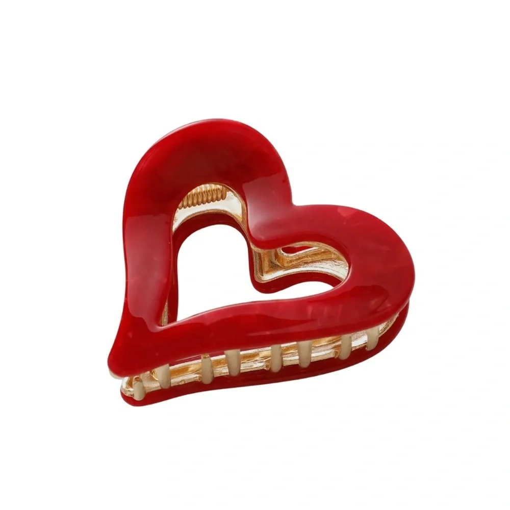 Juliette Valentine Heart Claw Clip | Red & Pink Heart Hair Clip | Gold Metal NWT